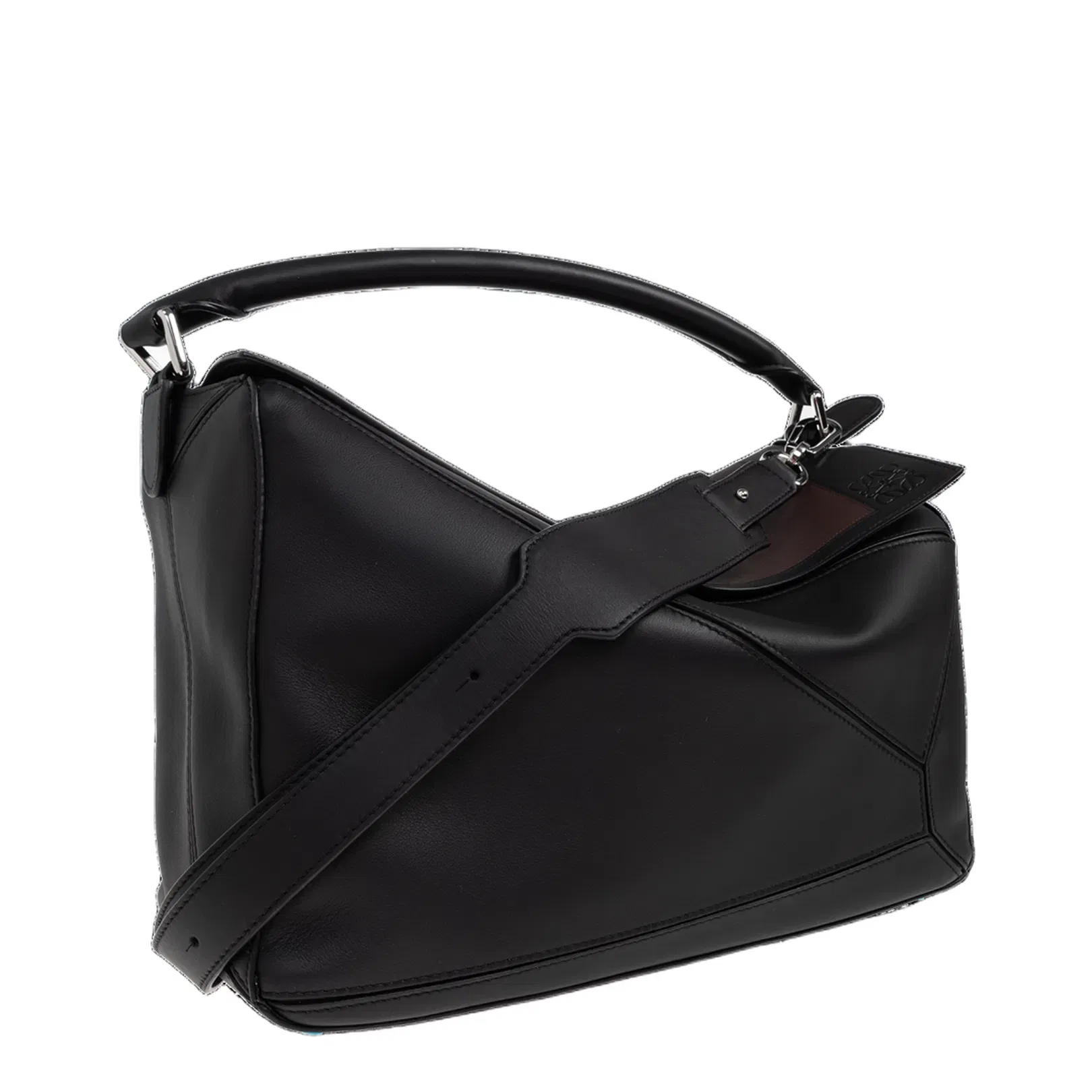Puzzle Large Leather Shoulder Bags - Black Burgundy