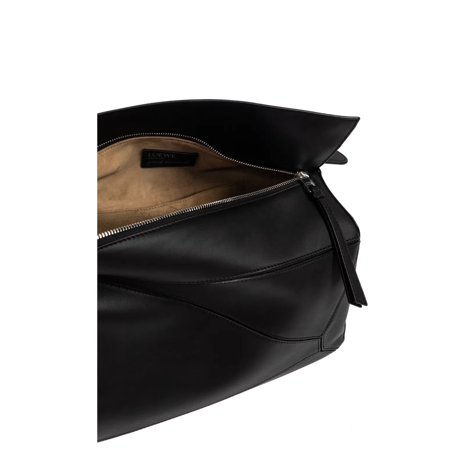 Puzzle Large Leather Shoulder Bags - Black Burgundy