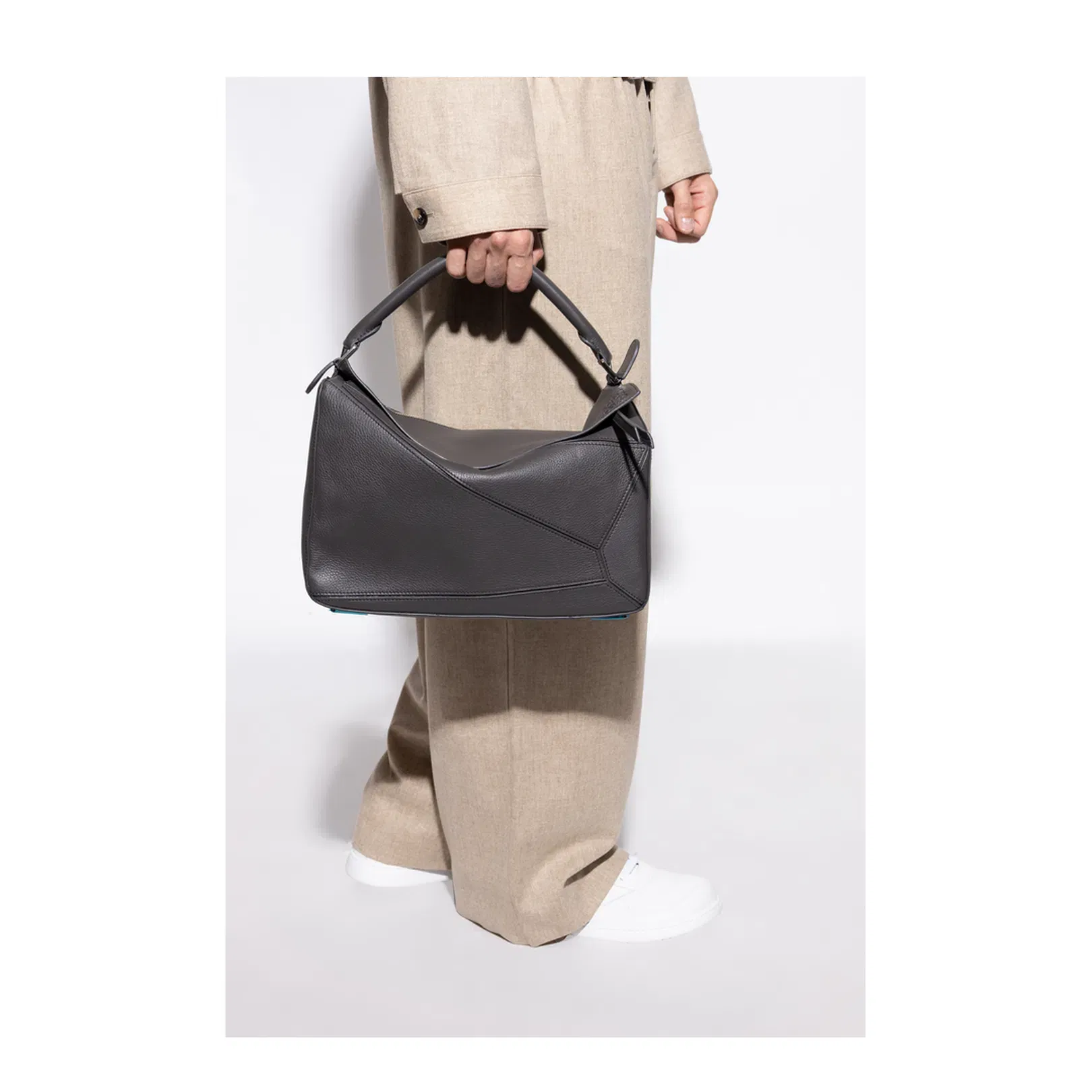 Puzzle Large Leather Shoulder Bags - Dark Grey