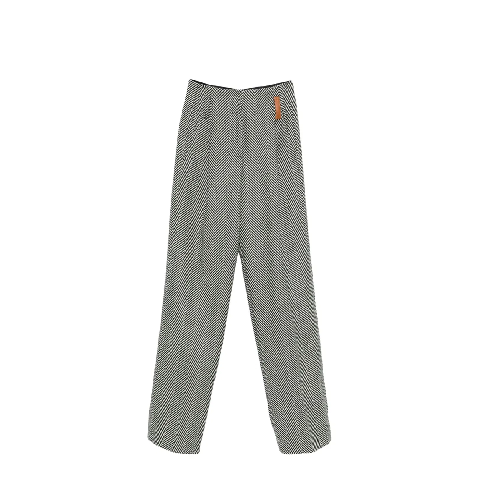 High-Rise Trousers in Wool with Chevron Patterning