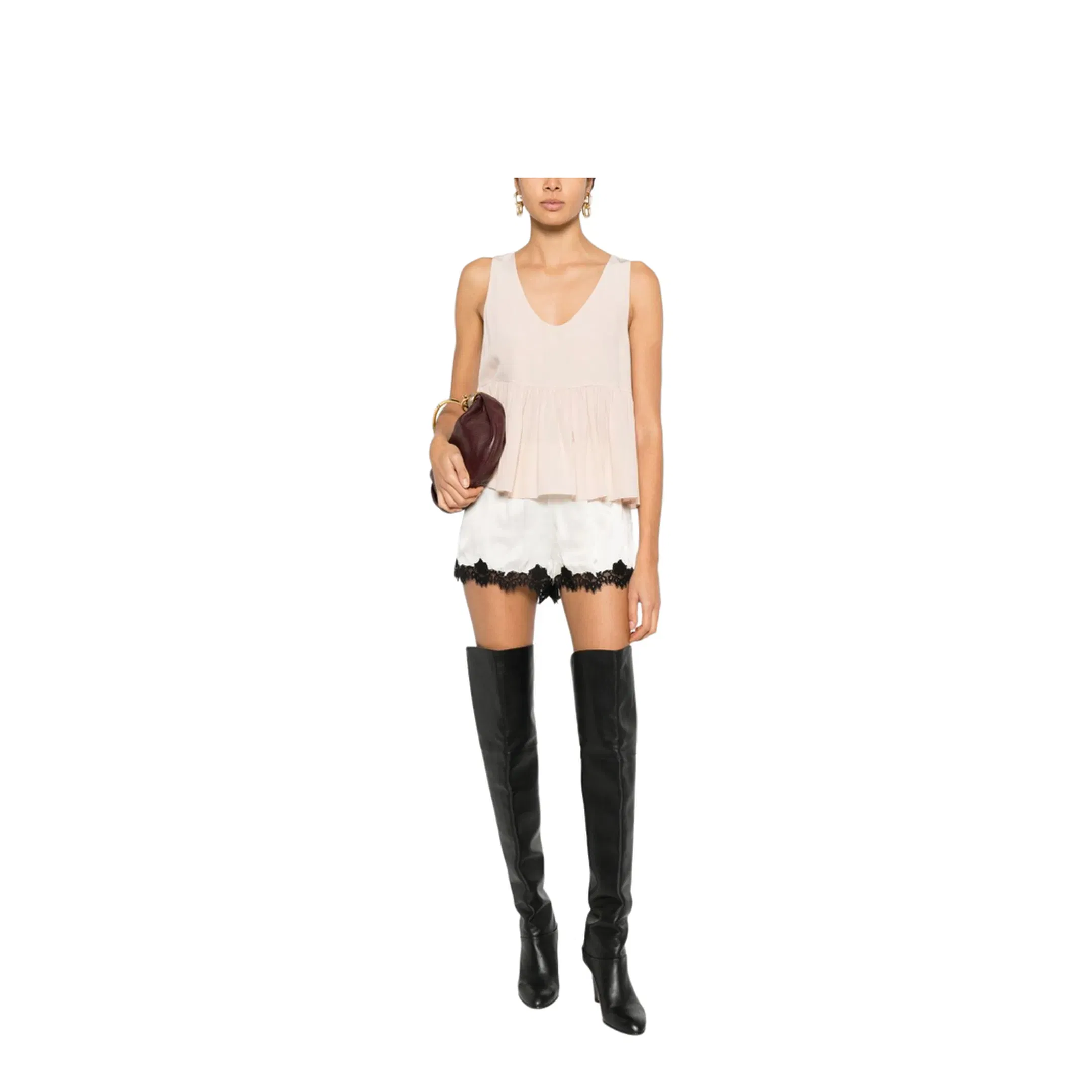 Gathered Sleeveless Top in Crêpe de Chine Pink