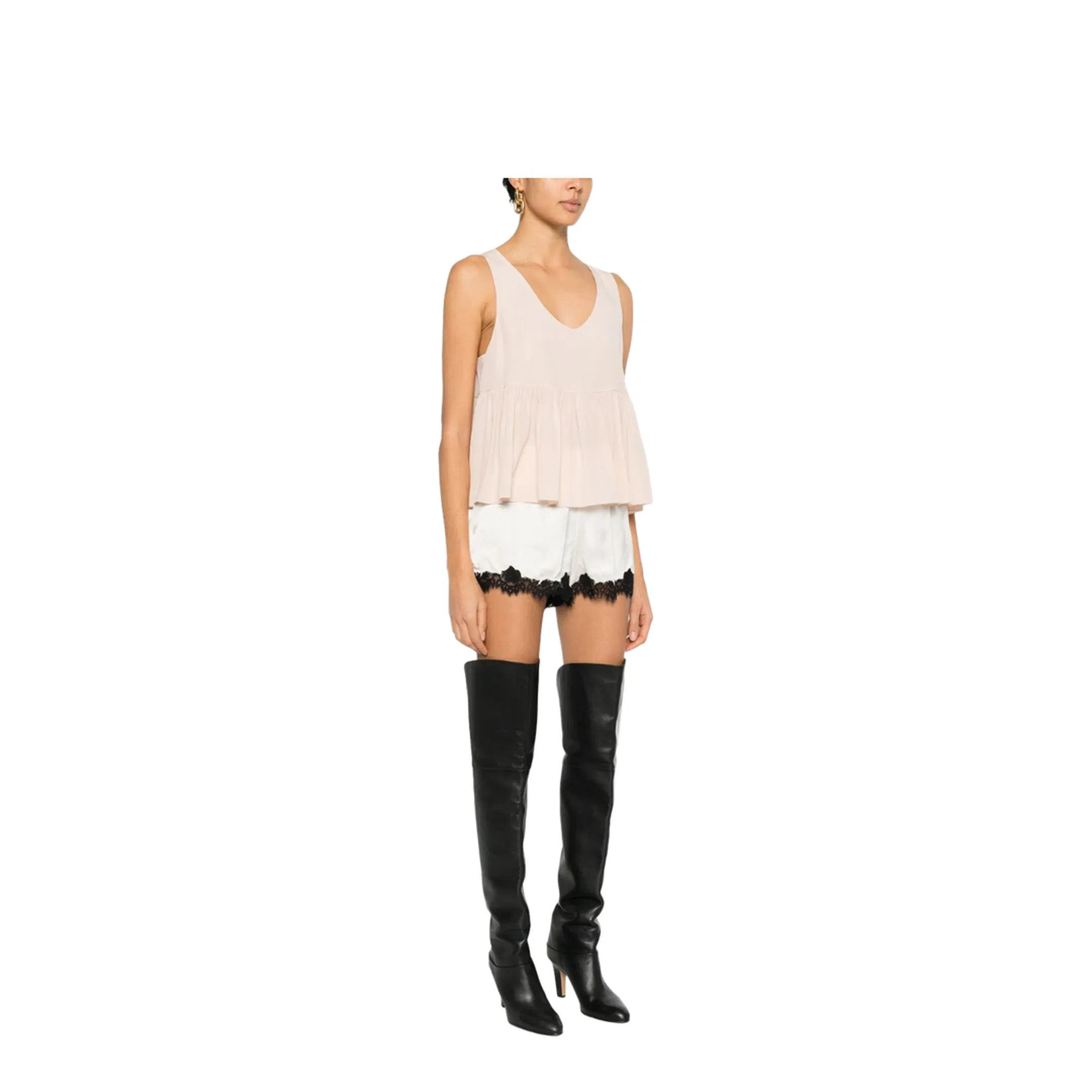 Gathered Sleeveless Top in Crêpe de Chine Pink