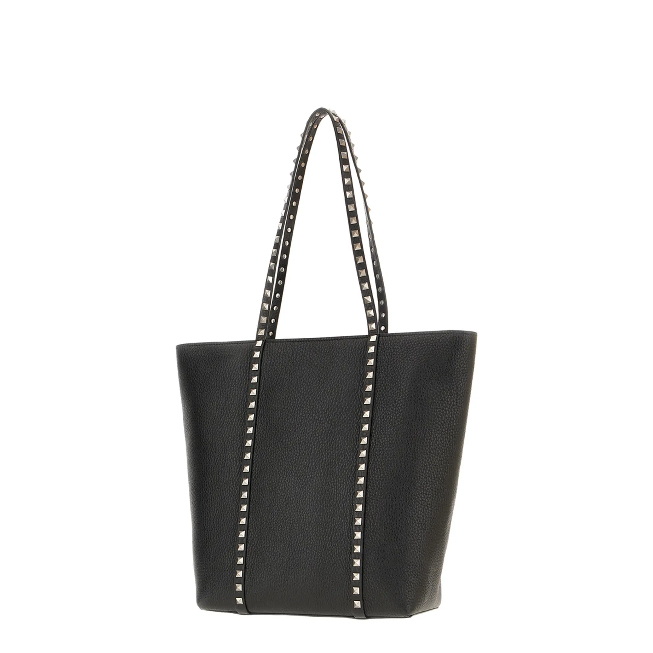 Rockstud Leather Shopping Bag in Black