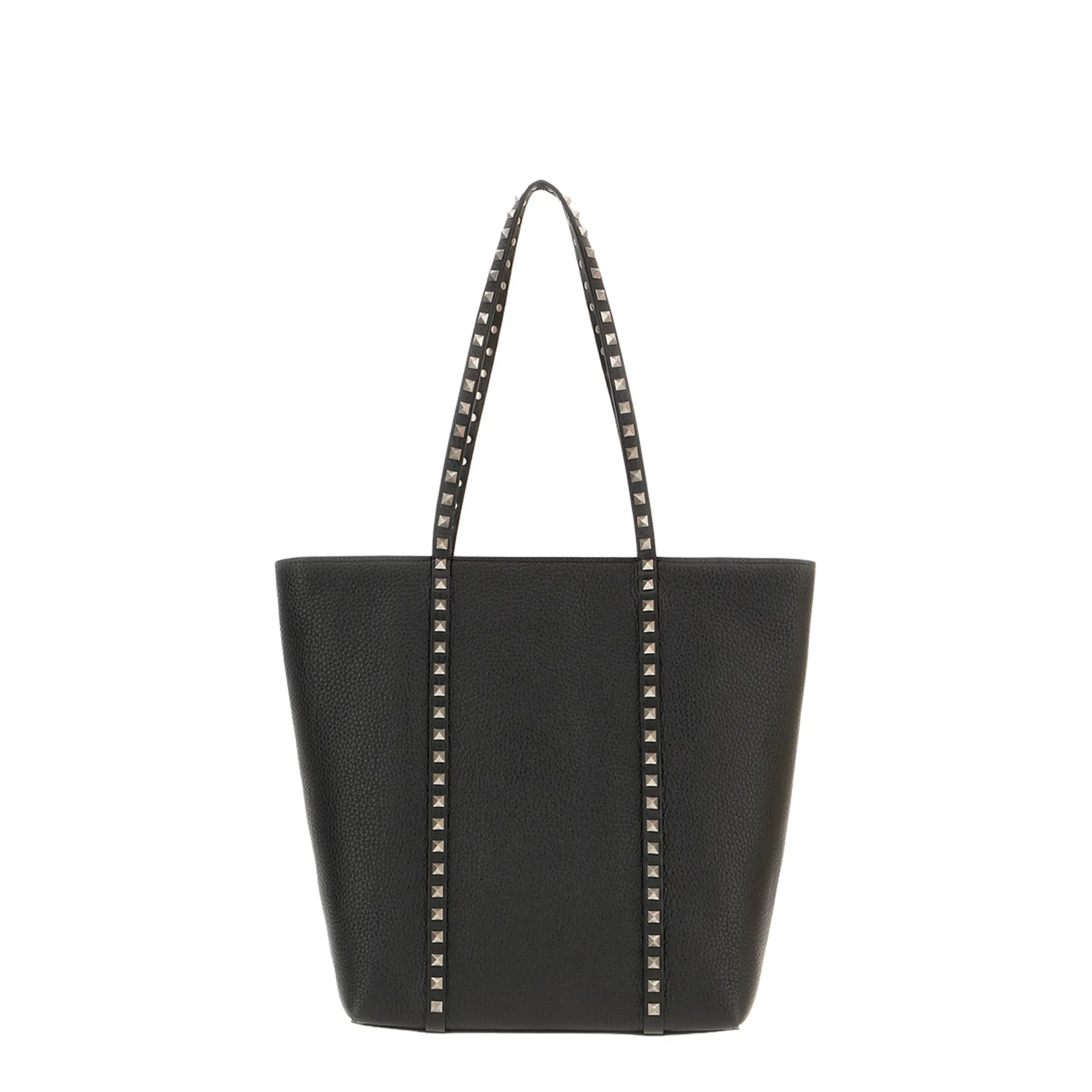 Rockstud Leather Shopping Bag in Black
