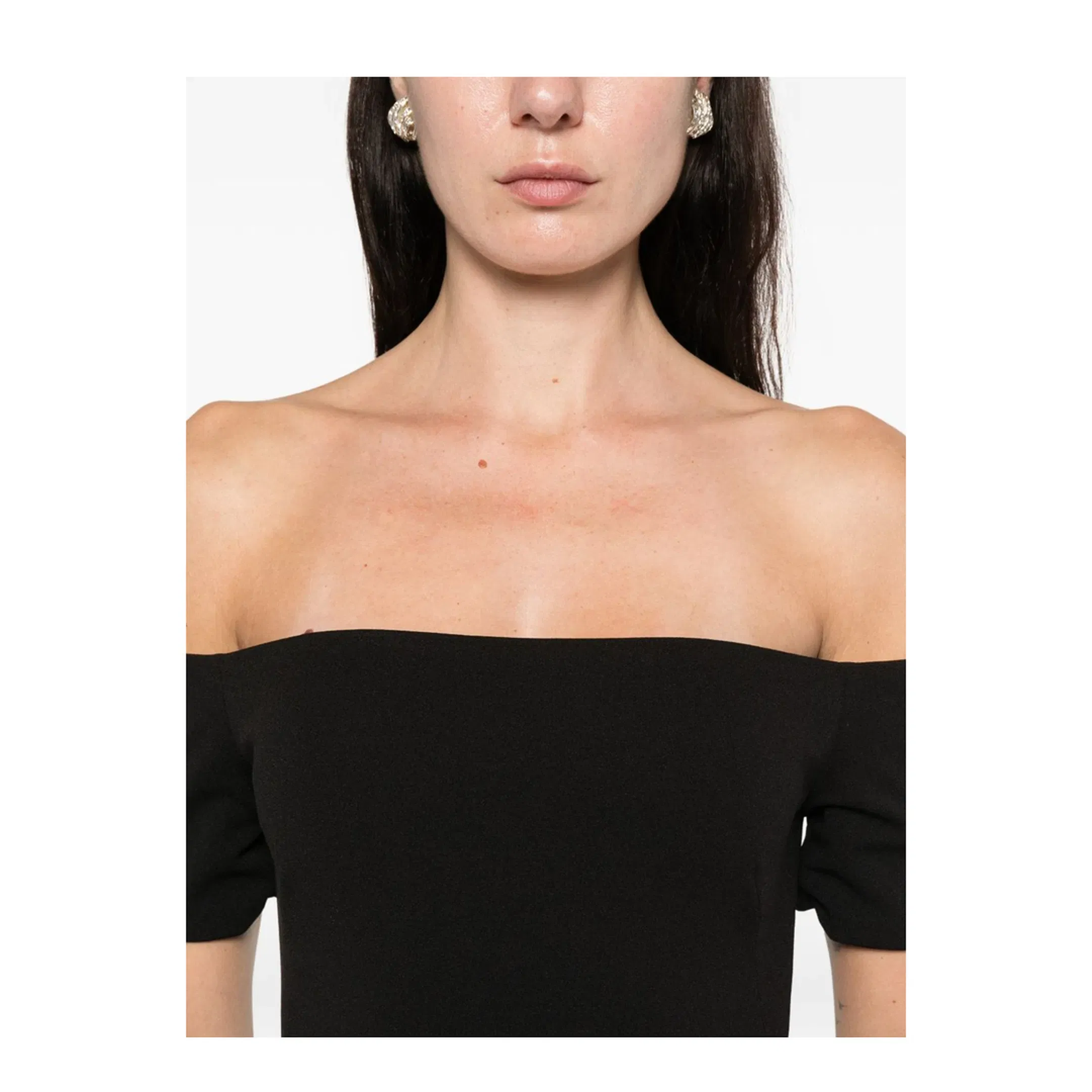 Black Long Dress With Off-The-Shoulder Design