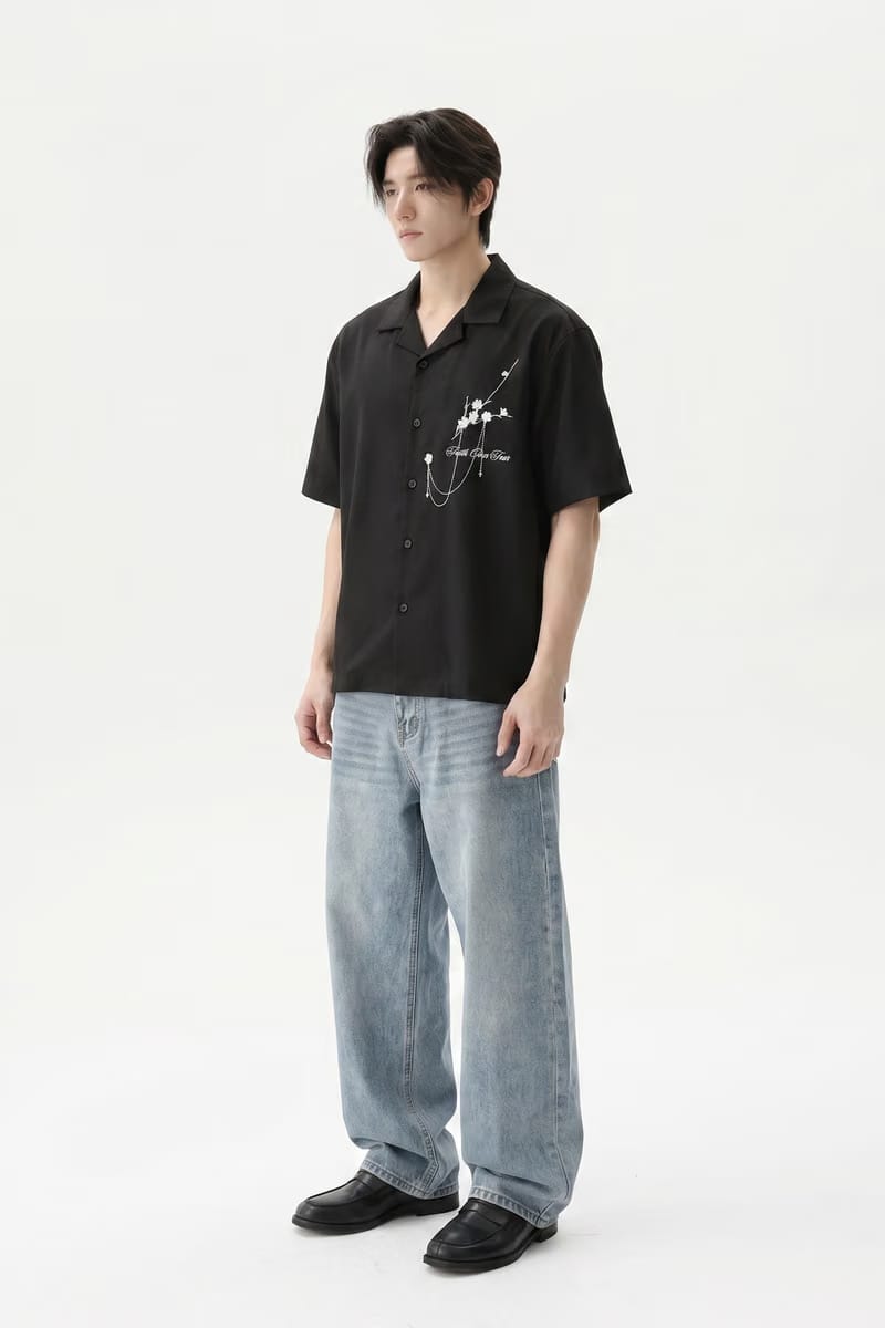 Voyd Bloom Club Black Bowling Shirt