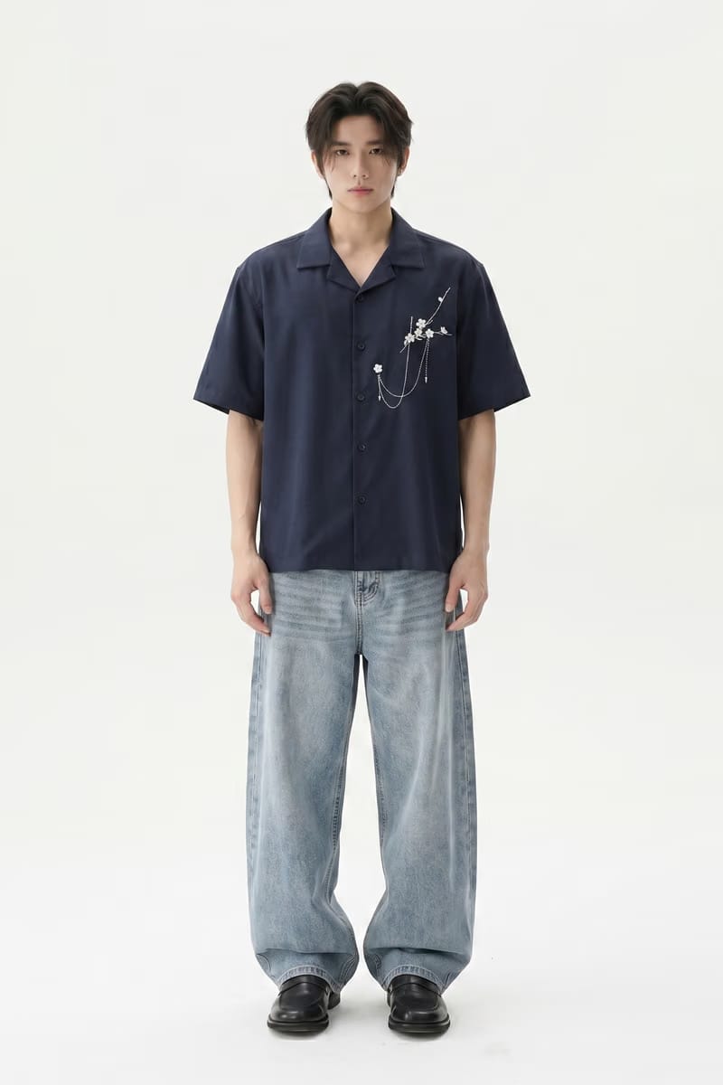Void Bloom Club Blue Bowling Shirt