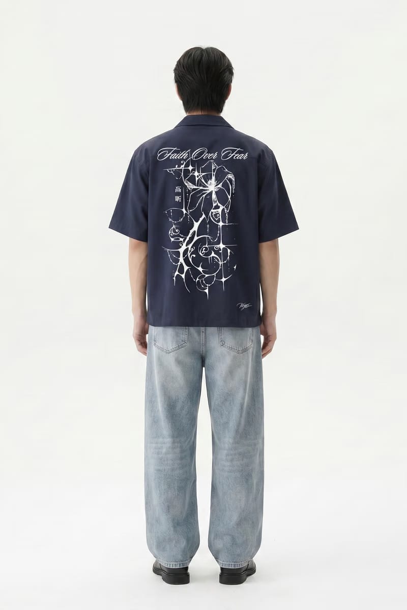 Void Bloom Club Blue Bowling Shirt