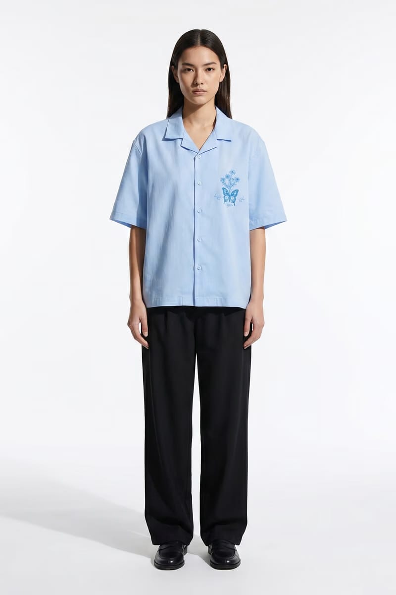 Void Blue Butterfly Ice Blue Bowling Shirt