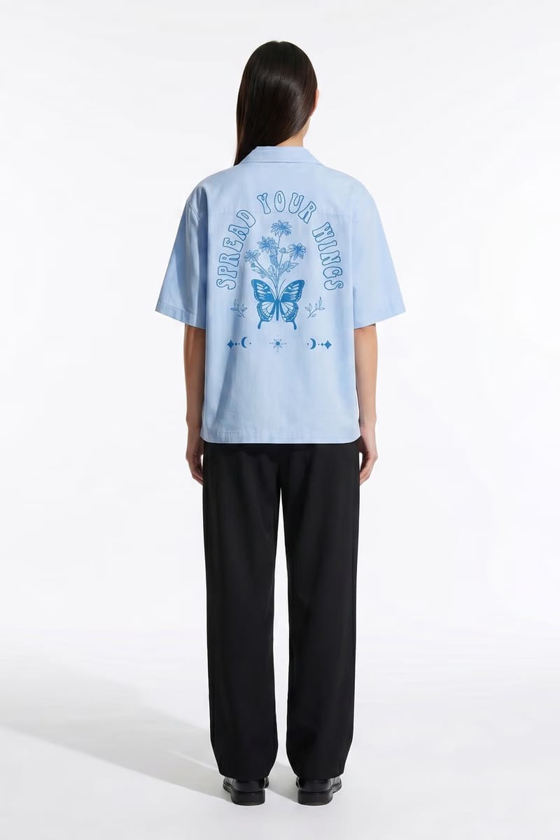 Void Blue Butterfly Ice Blue Bowling Shirt
