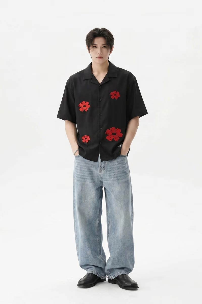 Voyd Elegy in Red Black Bowling Shirt