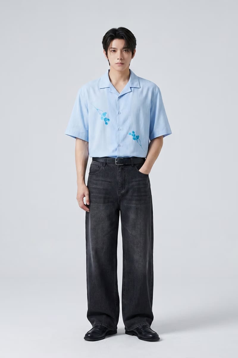 Voyd Obsidian Wings Ice Blue Bowling Shirt