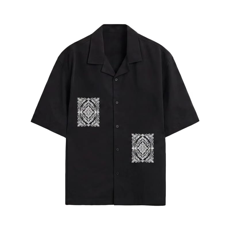 Voyd Ritual Print Black Bowling Shirt