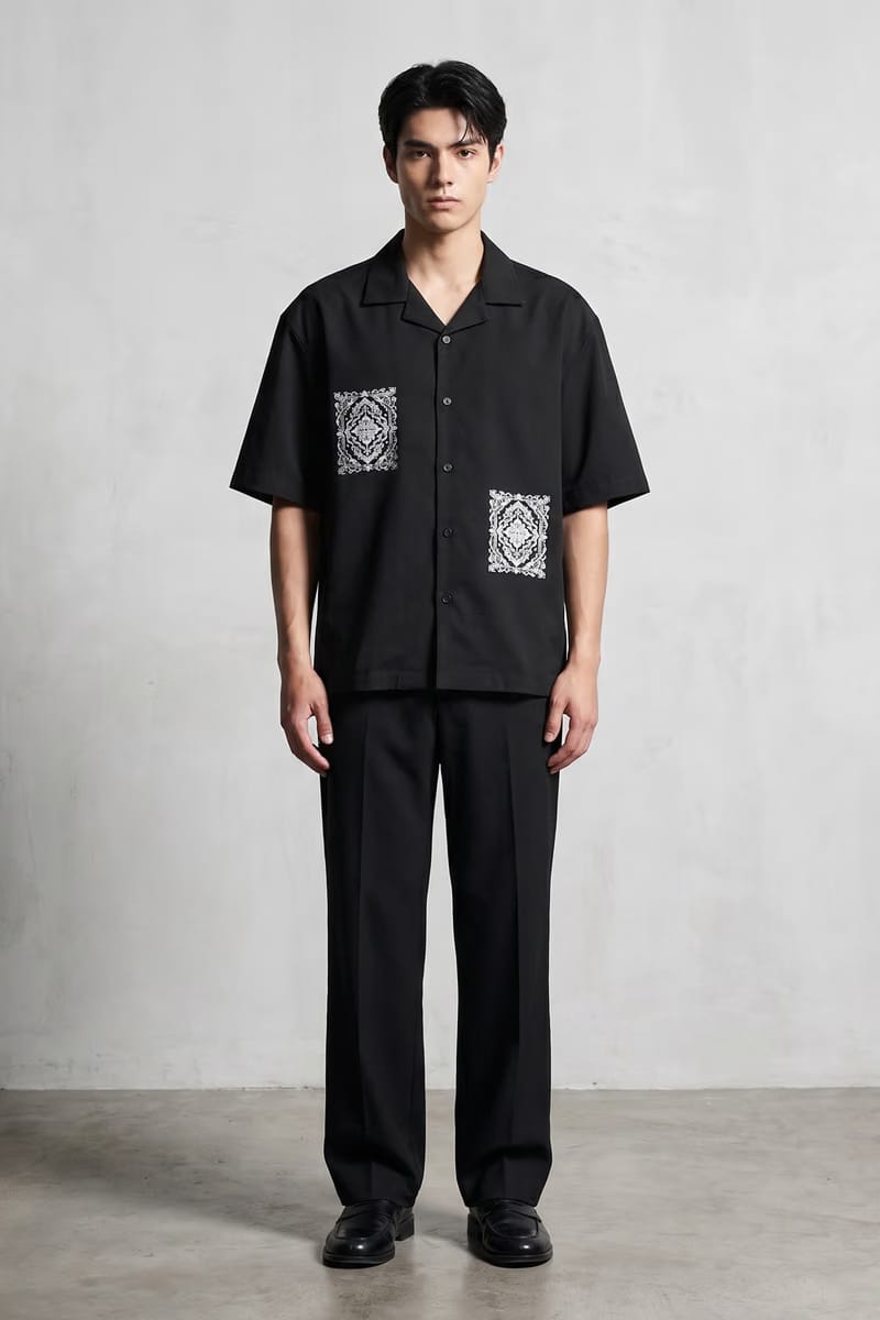 Voyd Ritual Print Black Bowling Shirt