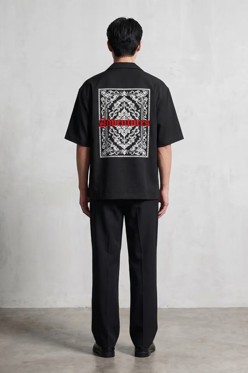 Voyd Ritual Print Black Bowling Shirt