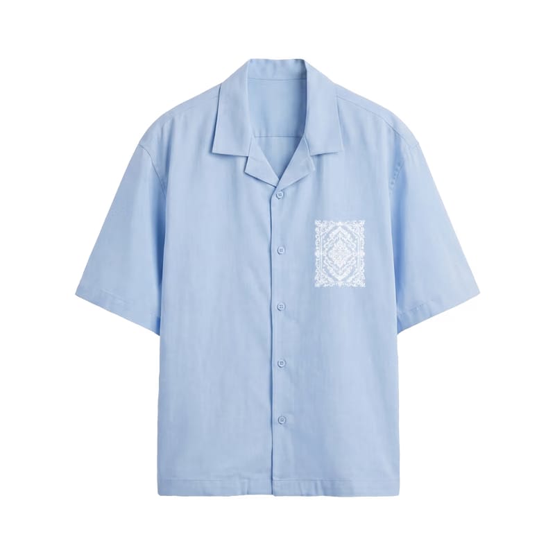 Voyd Ritual Print Ice Blue Bowling Shirt