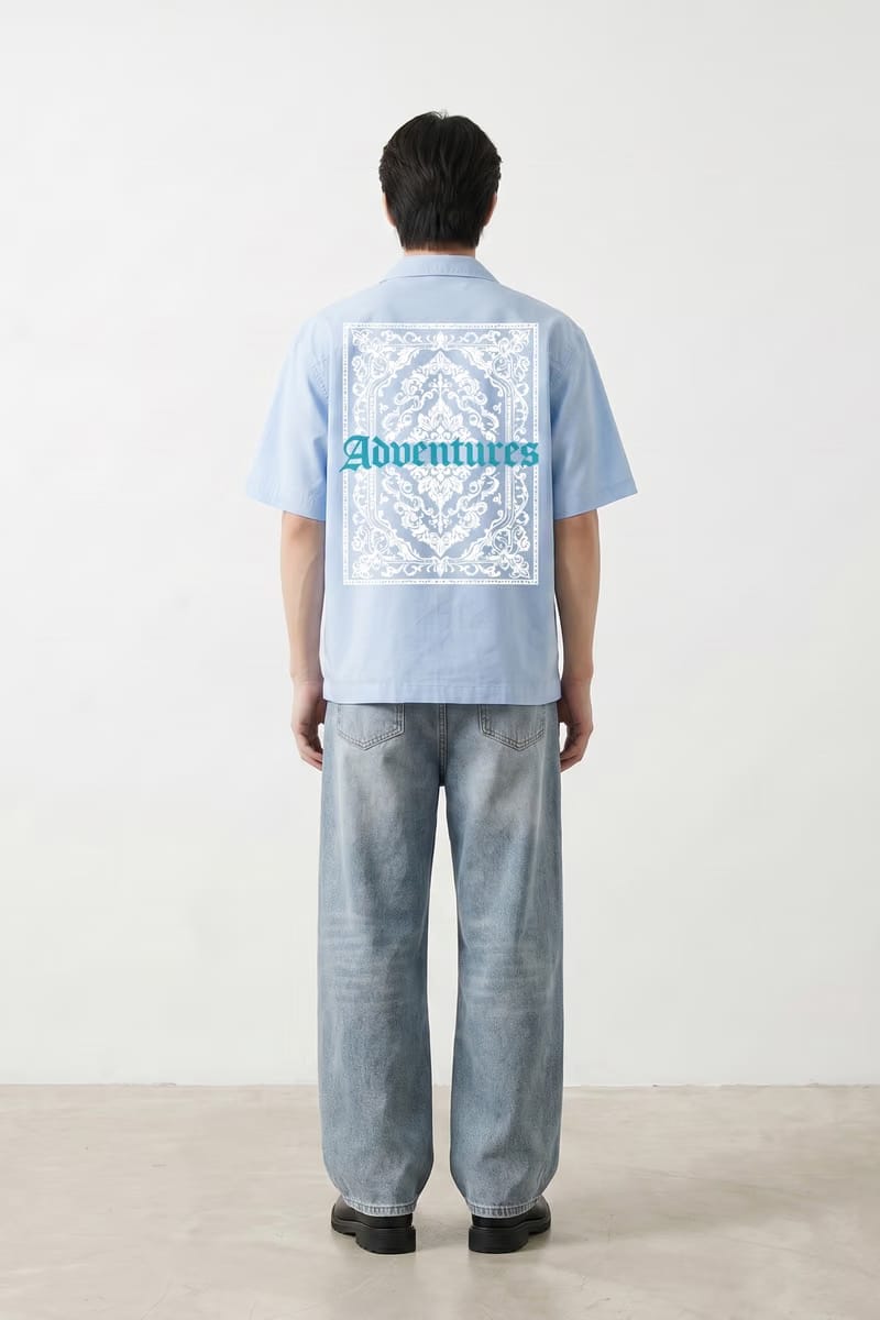 Voyd Ritual Print Ice Blue Bowling Shirt