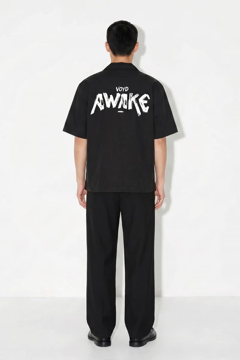 Voyd The Awake Pattern Black Bowling Shirt