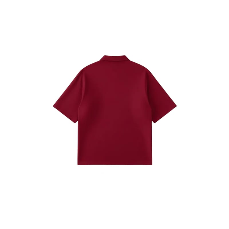 Be Autyst Raw Oversized Men Crimson Red Polo Quarter Zip T-Shirt