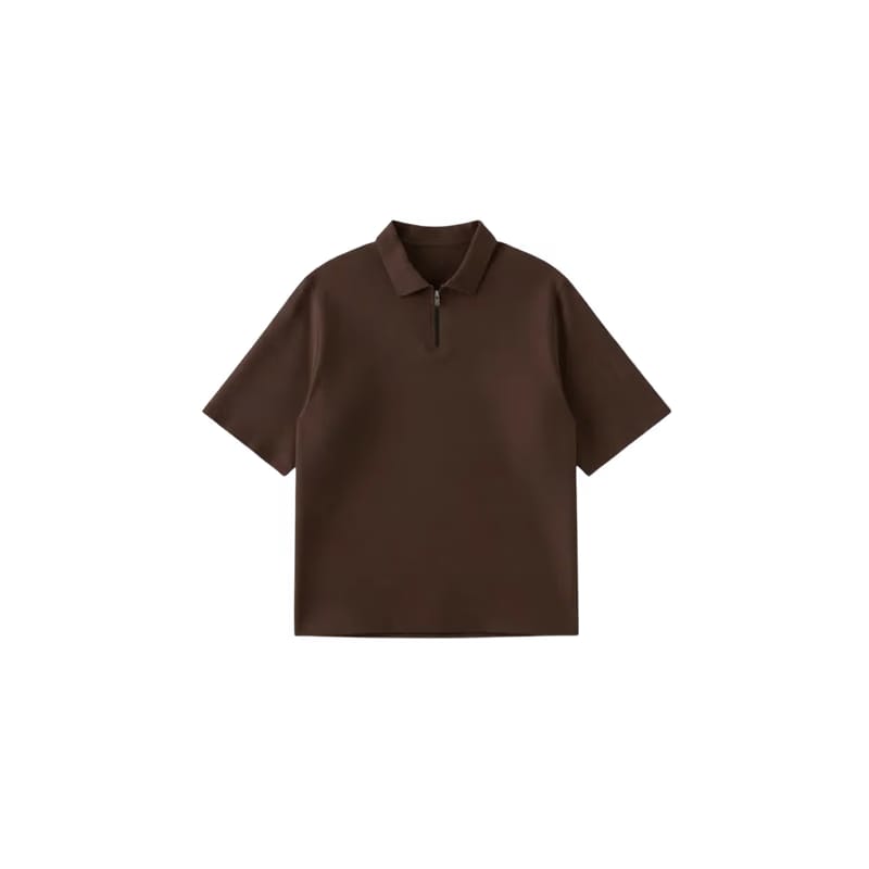 Be Autyst Raw Oversized Men Dark Brown Polo Quarter Zip T-Shirt
