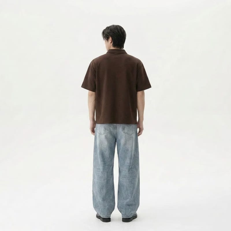 Be Autyst Raw Oversized Men Dark Brown Polo Quarter Zip T-Shirt