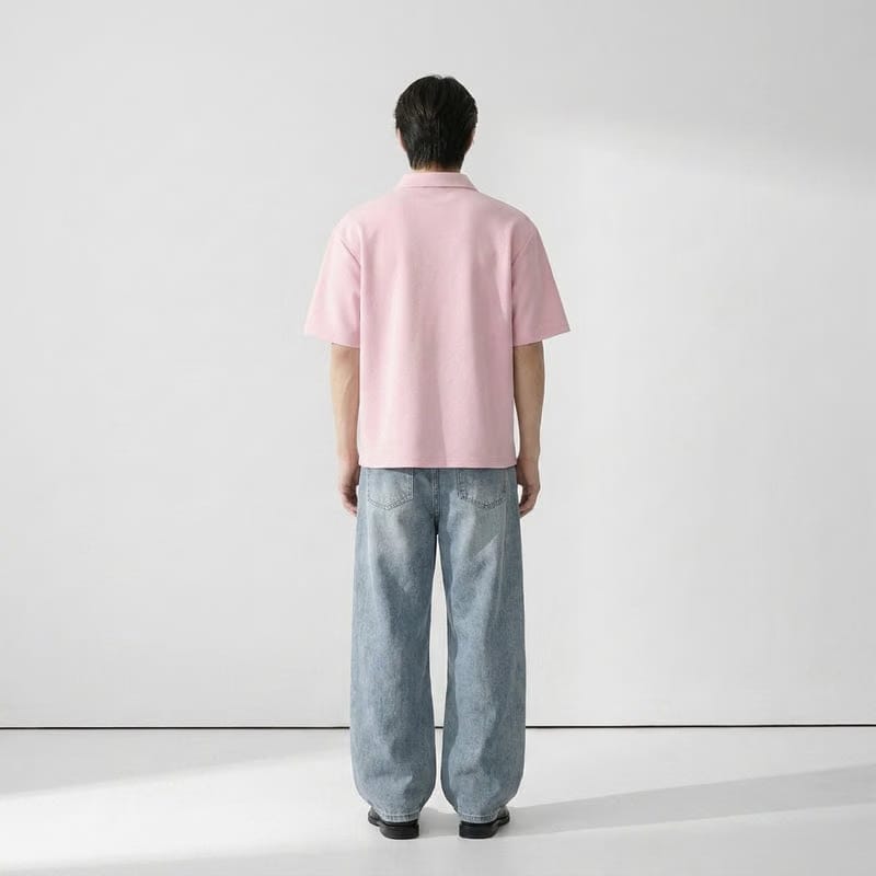 Be Autyst Raw Oversized Men Powder Pink Polo Quarter Zip T-Shirt Back