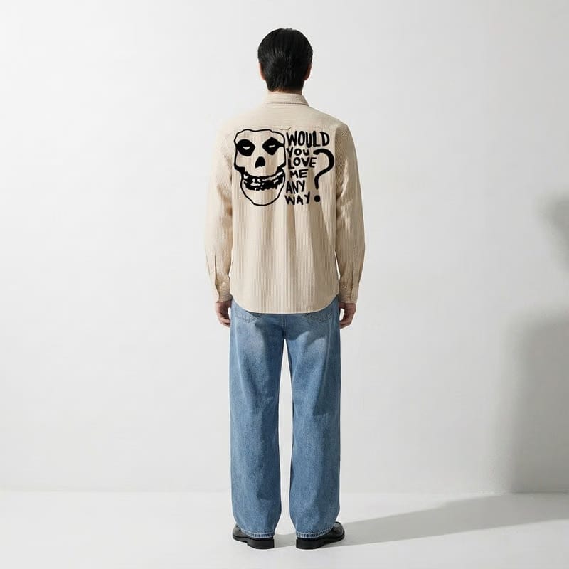 Love Me Be Autyst Beige Striped Shirt