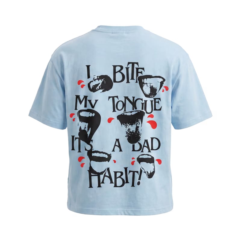 Forfksake I Bite My Tounge It_s A Bad Habit T-Shirt(light Blue)