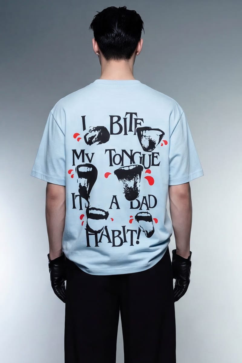 Forfksake I Bite My Tounge It_s A Bad Habit T-Shirt(light Blue)