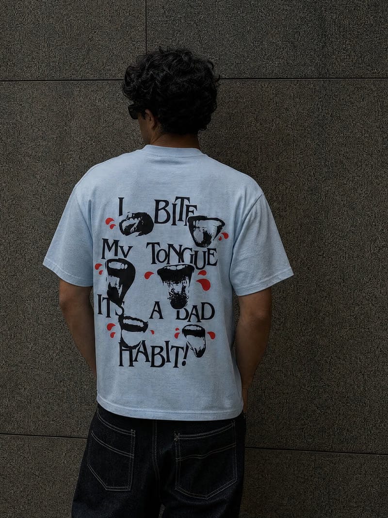 Forfksake I Bite My Tounge It_s A Bad Habit T-Shirt(light Blue)