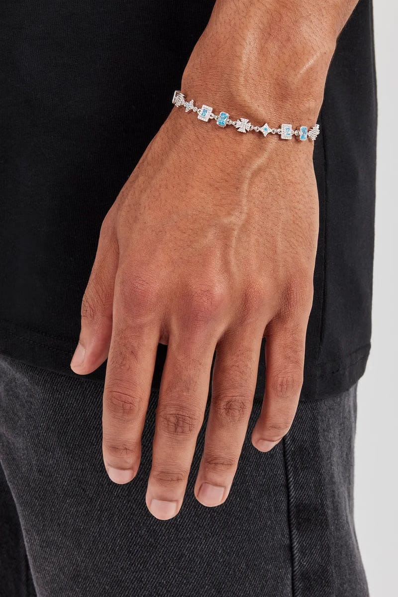 Iced Blue Gemstone & Motif Bracelet - 6mm