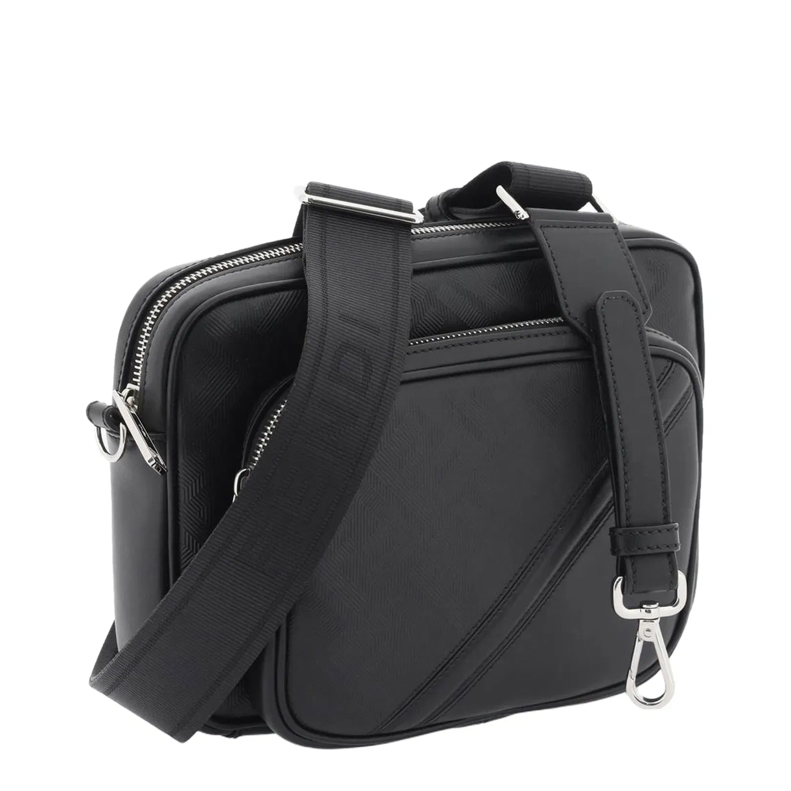 Diagonal Camera Case Duo Black Calfskin Leather Bag