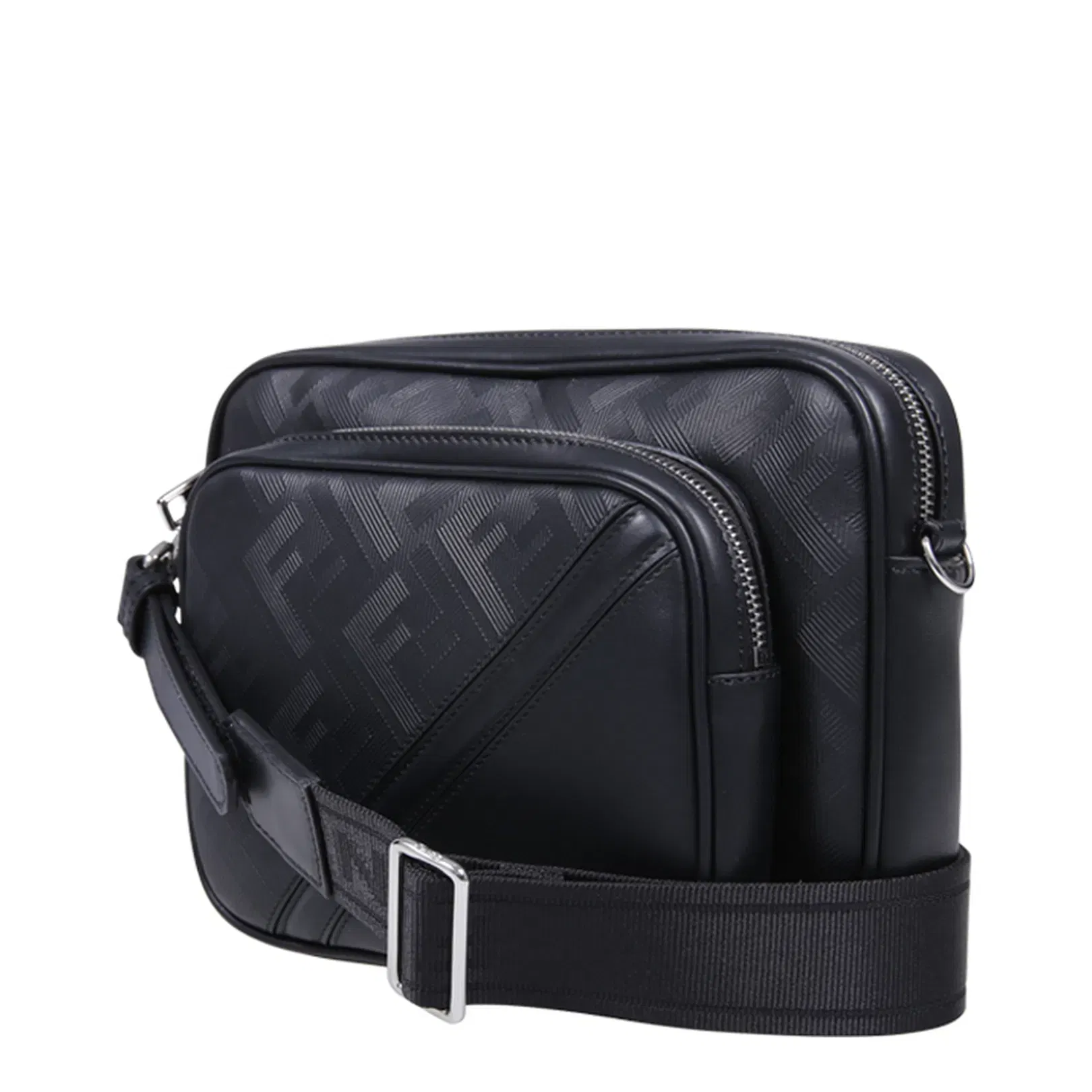 Diagonal Camera Case Duo Black Calfskin Leather Bag