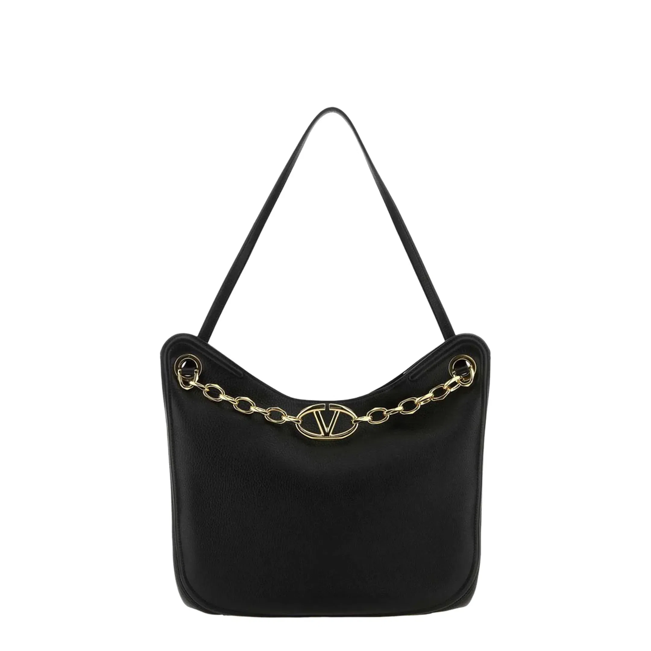Garavani Black Leather Vlogo Moon Shopping Bag
