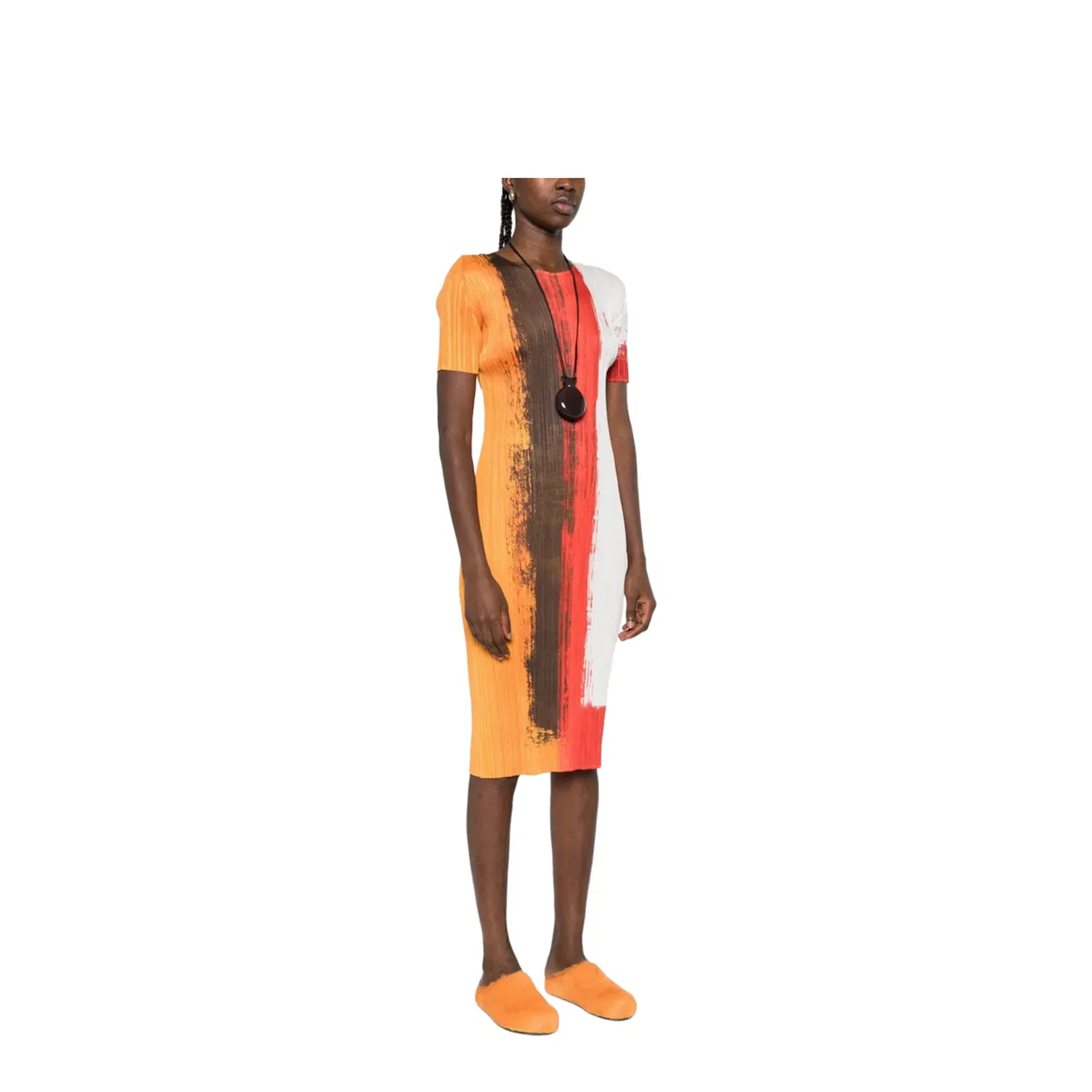 Pleated Paint-effect Midi Dress In Multi