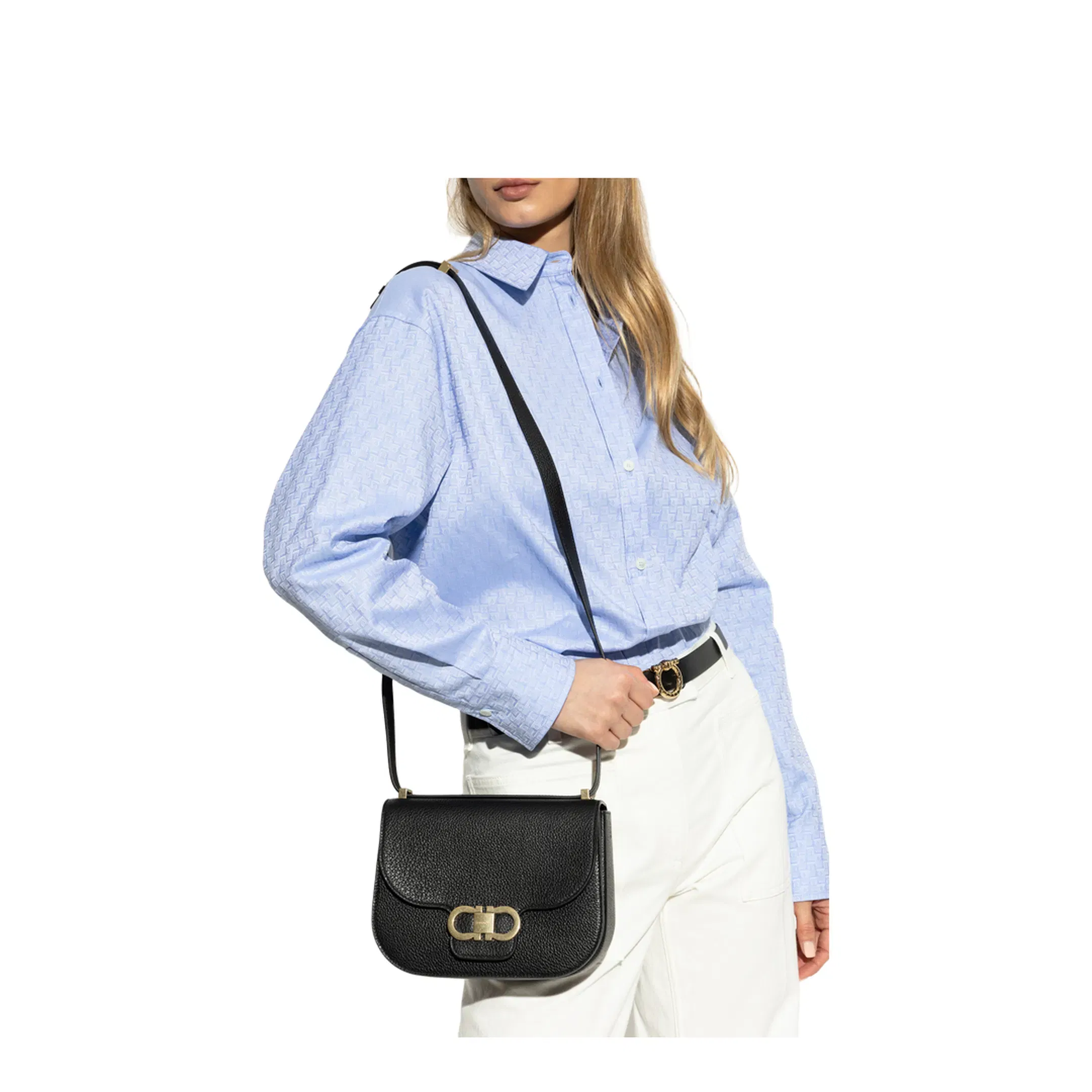 Double Gancini Shoulder Bag in Black