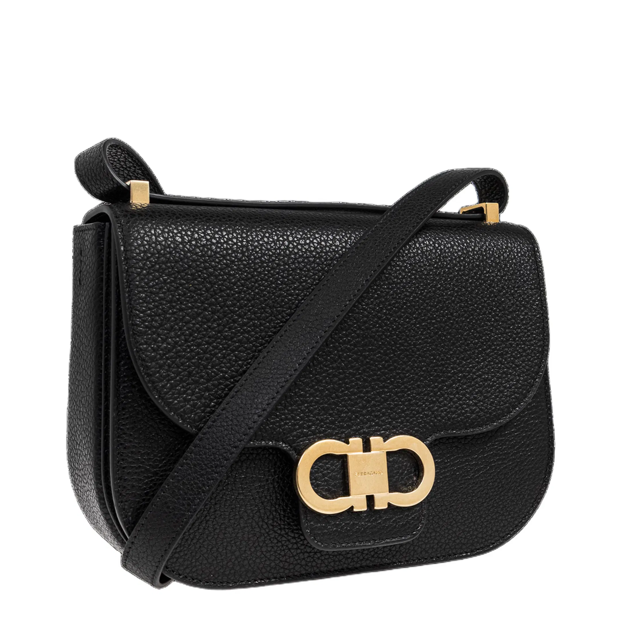 Double Gancini Shoulder Bag in Black
