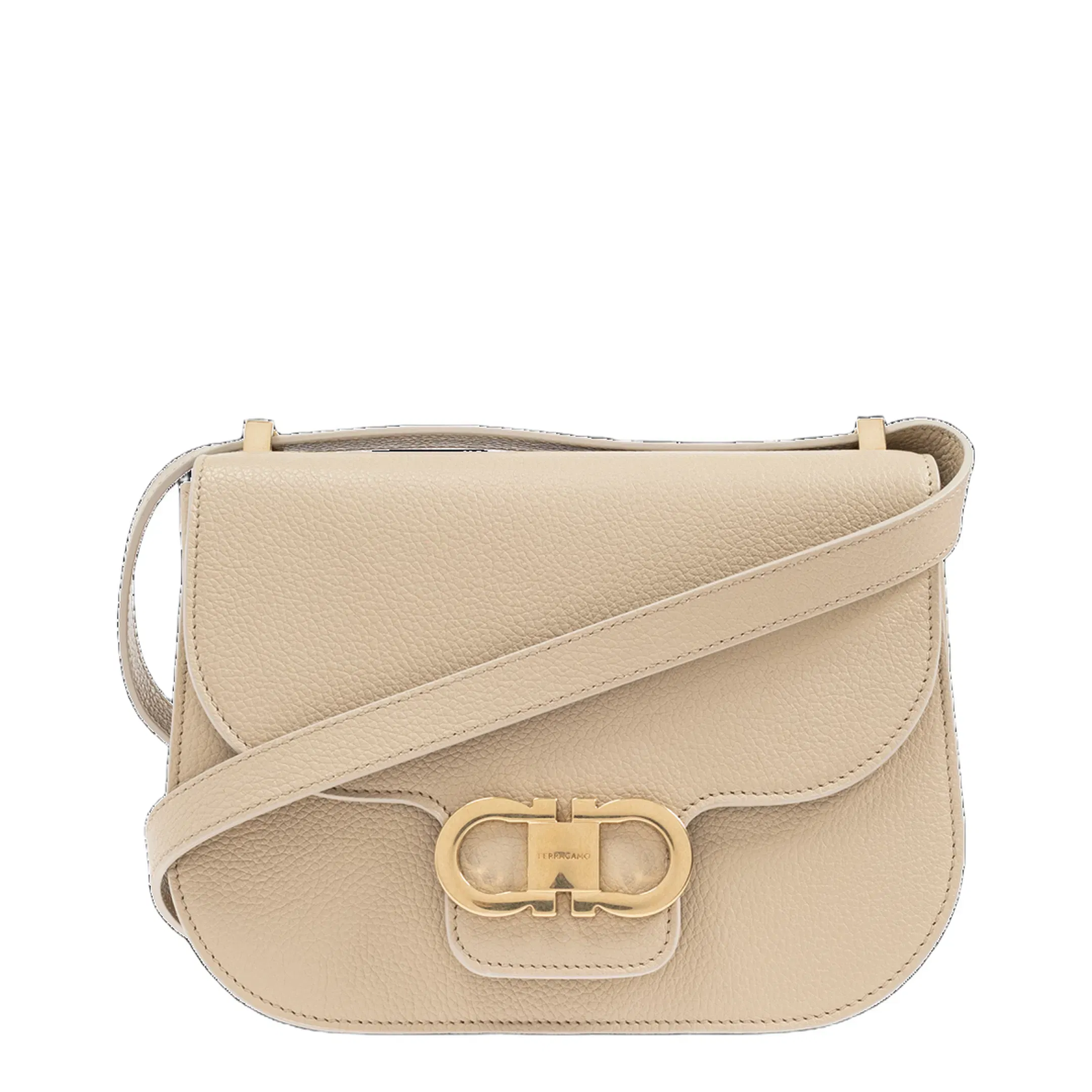 Double Gancini Shoulder Bag in Beige