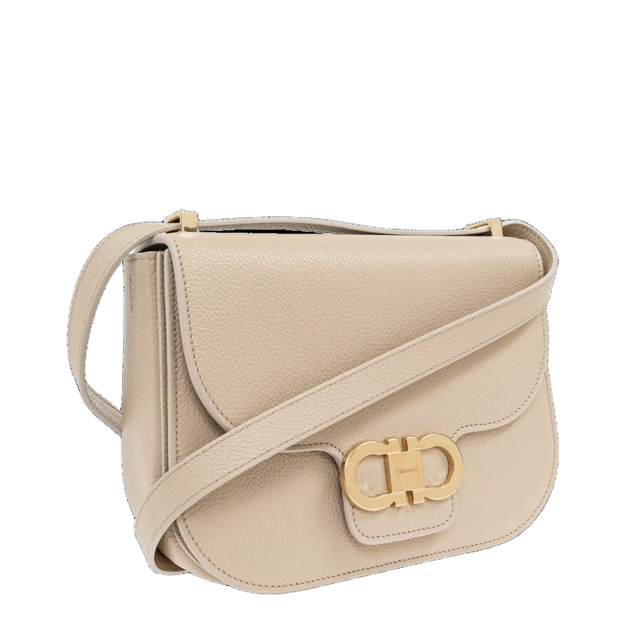 Double Gancini Shoulder Bag in Beige