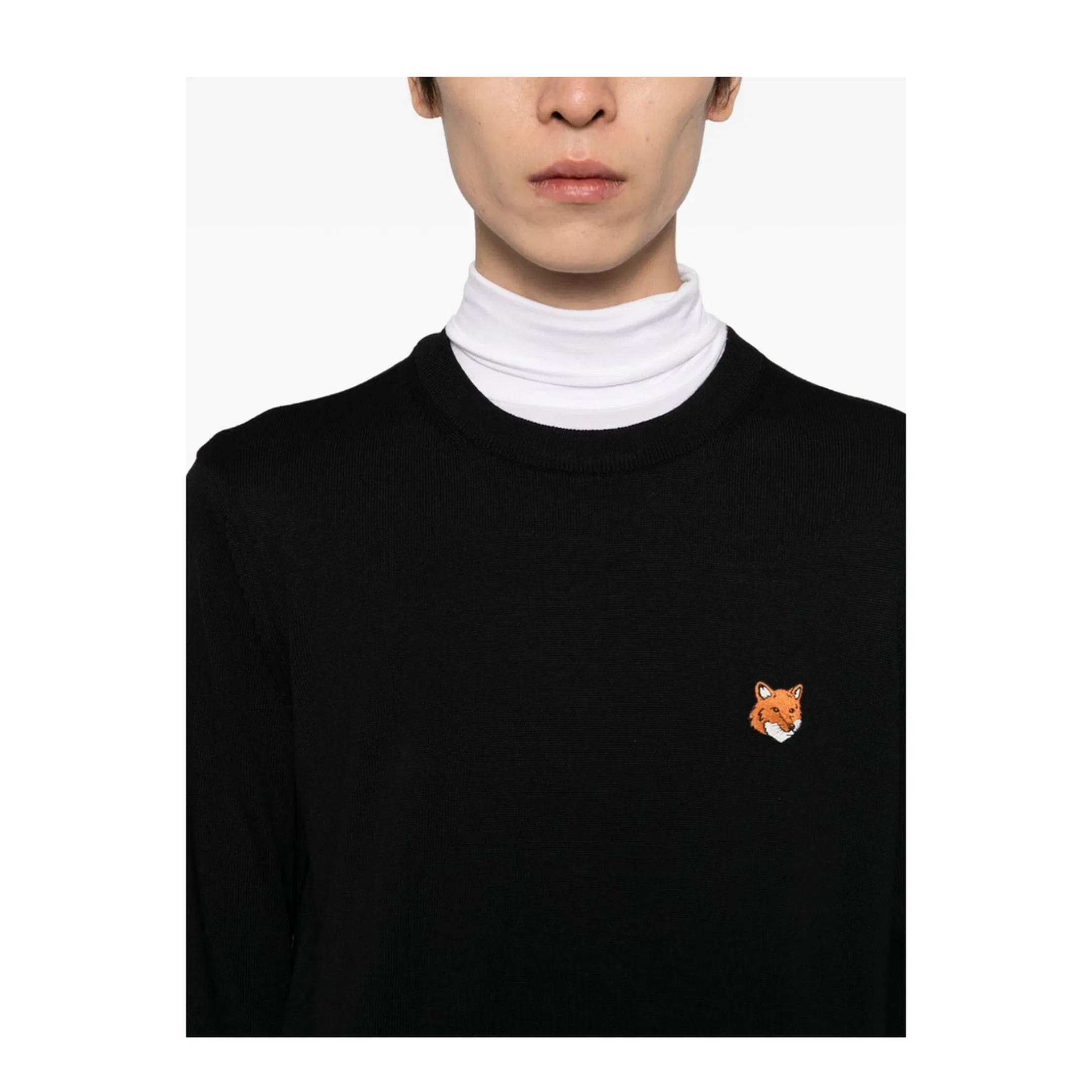 Fox Head Wool Crewneck Sweater - Black