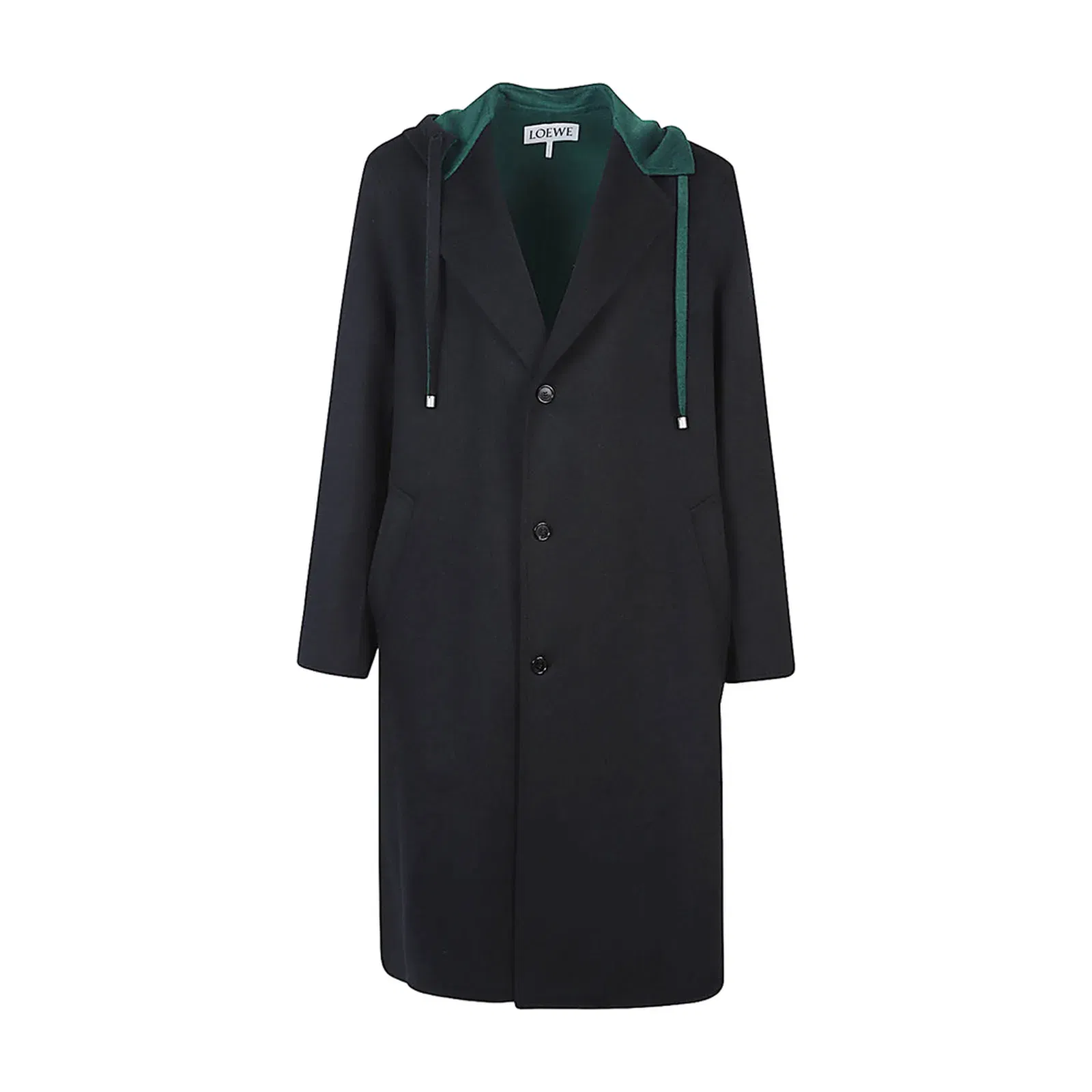 Black Wool And Cashmere Blend Hooded Coat