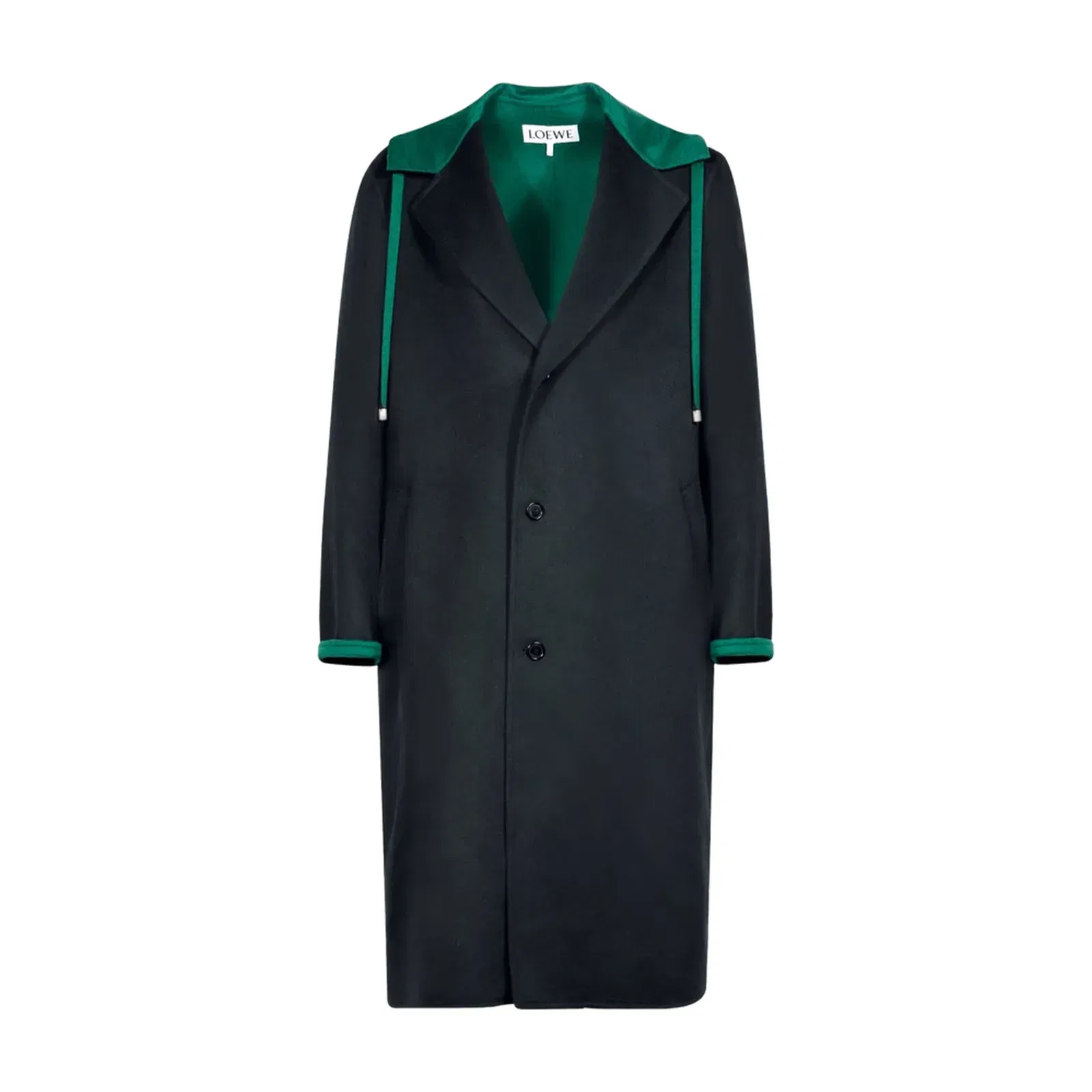 Black Wool And Cashmere Blend Hooded Coat