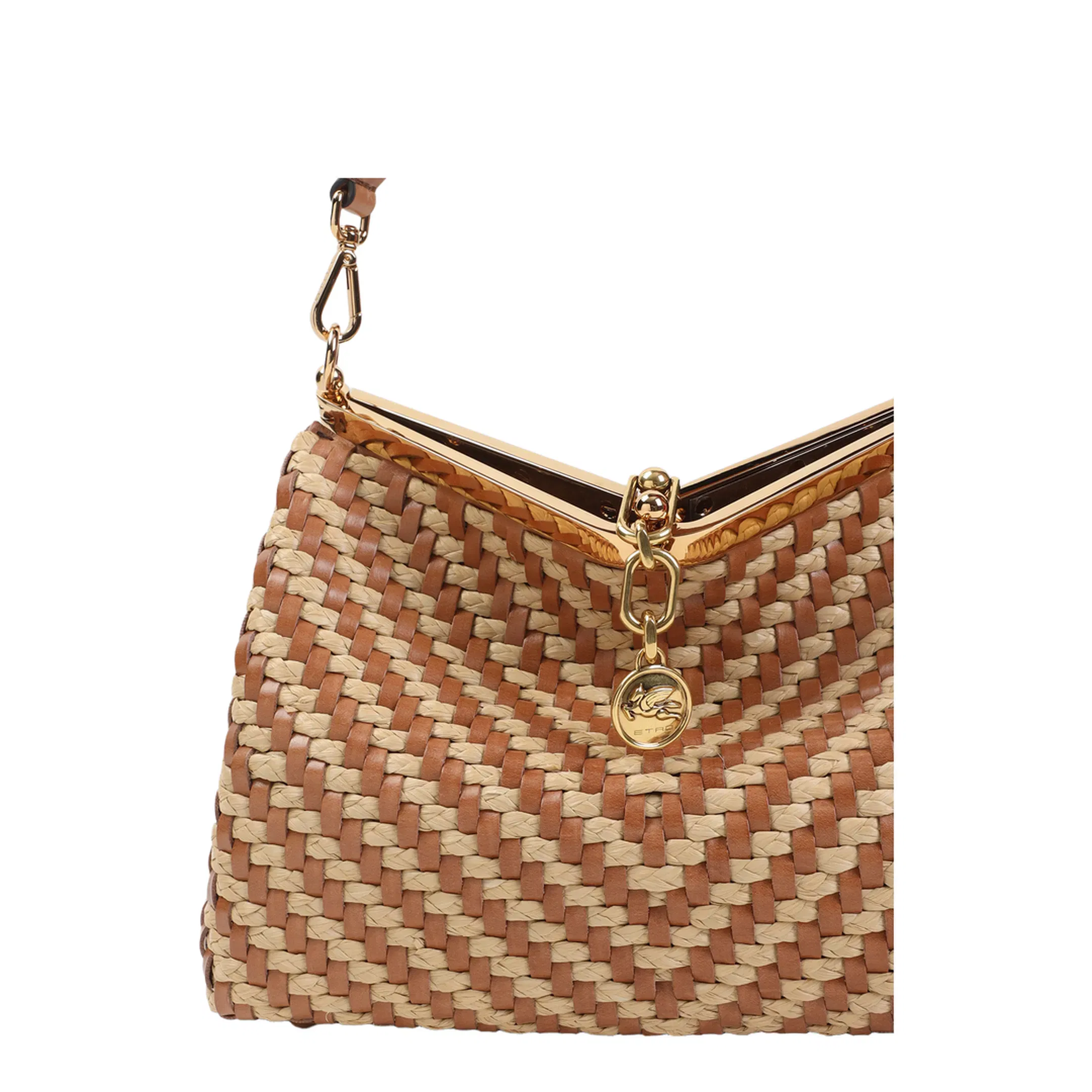 Woven Leather and Rafia Vela Bag