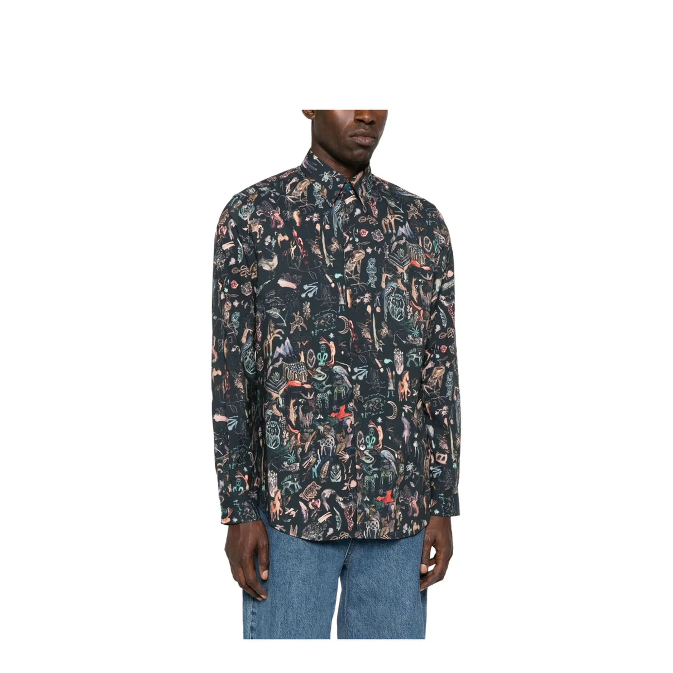 Blue Shirt Long-Sleeve Animal Print