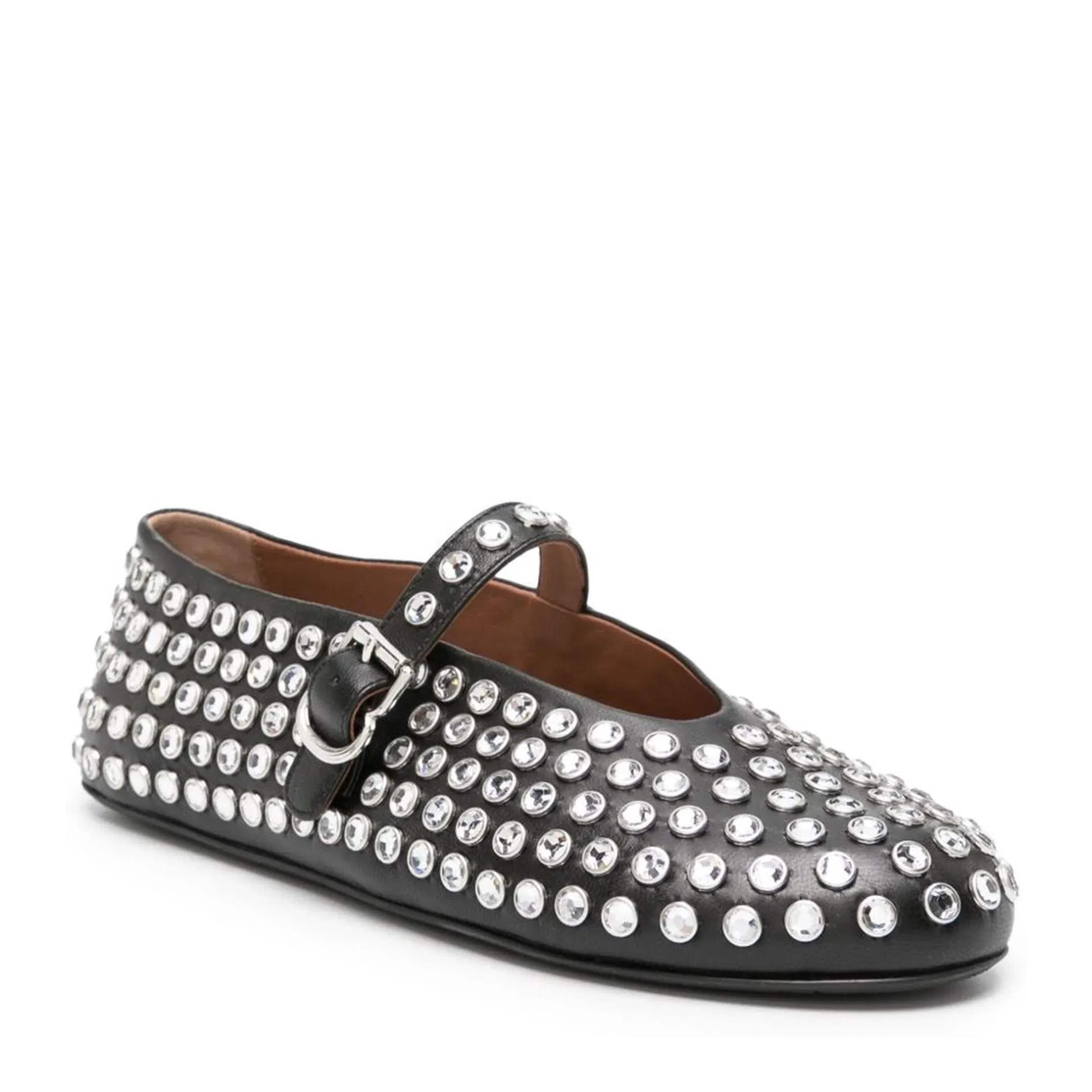 Noir Strass Lambskin Ballet Flats