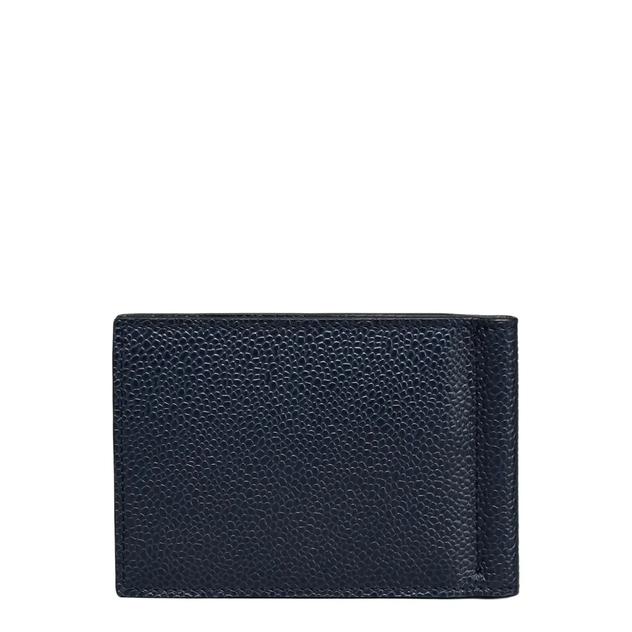 Money Clip Wallet with Side 4 Bar Stripes in Pebble Grain Leather