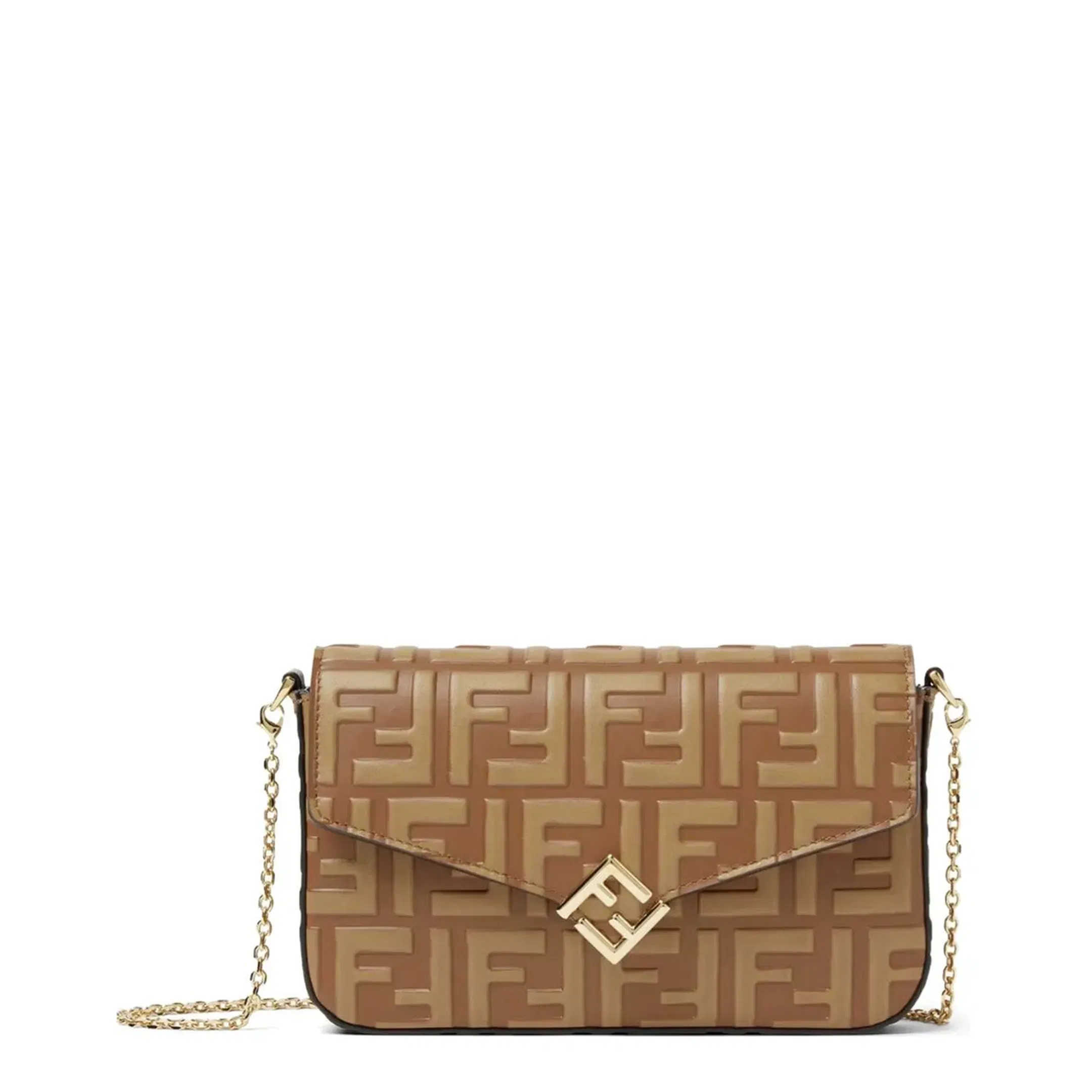 FF Diamonds Wallet On Chain Leather Brown