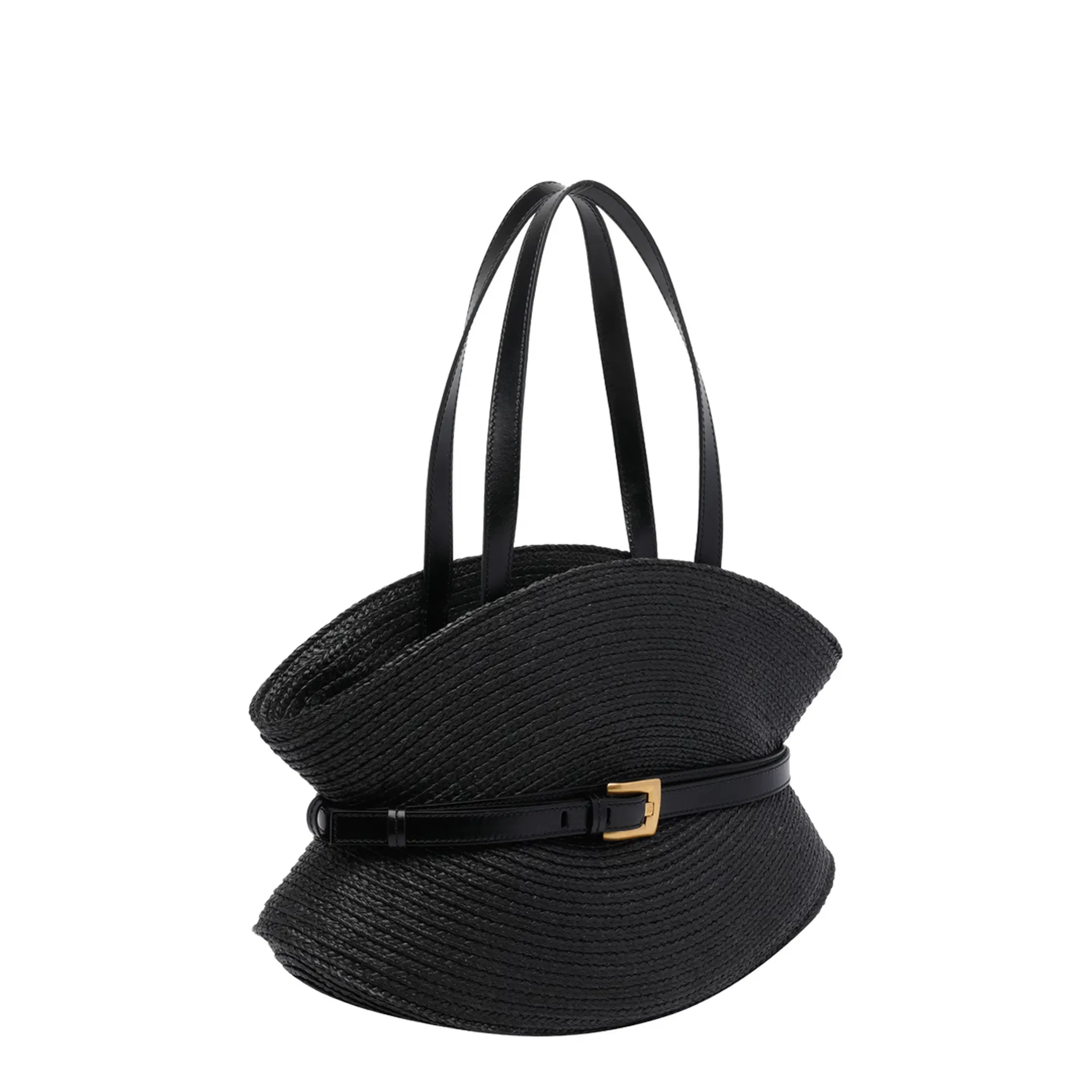 Shuffle Medium Raffia Shoulder Bag - Black