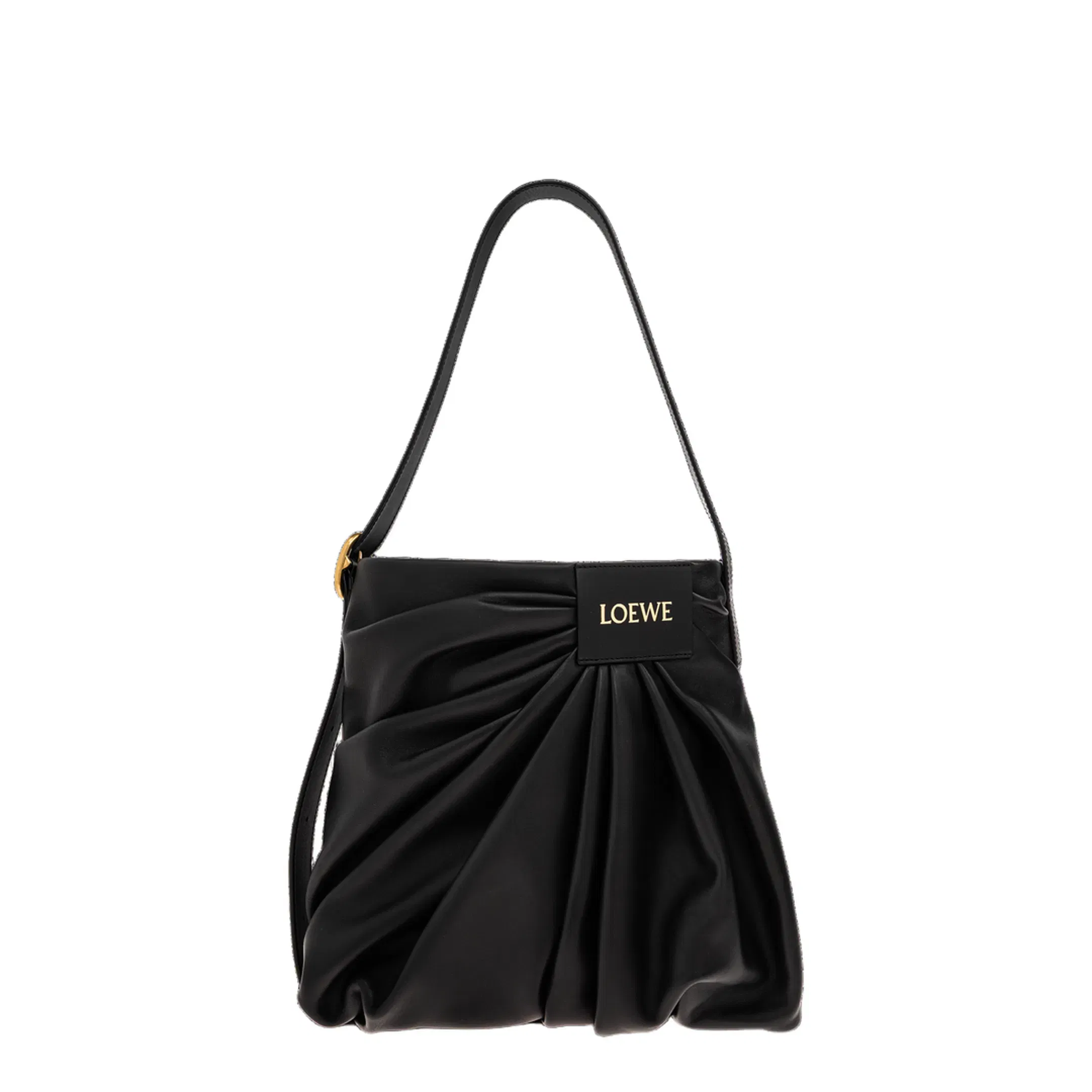 Draped Leather Tote Bag - Black