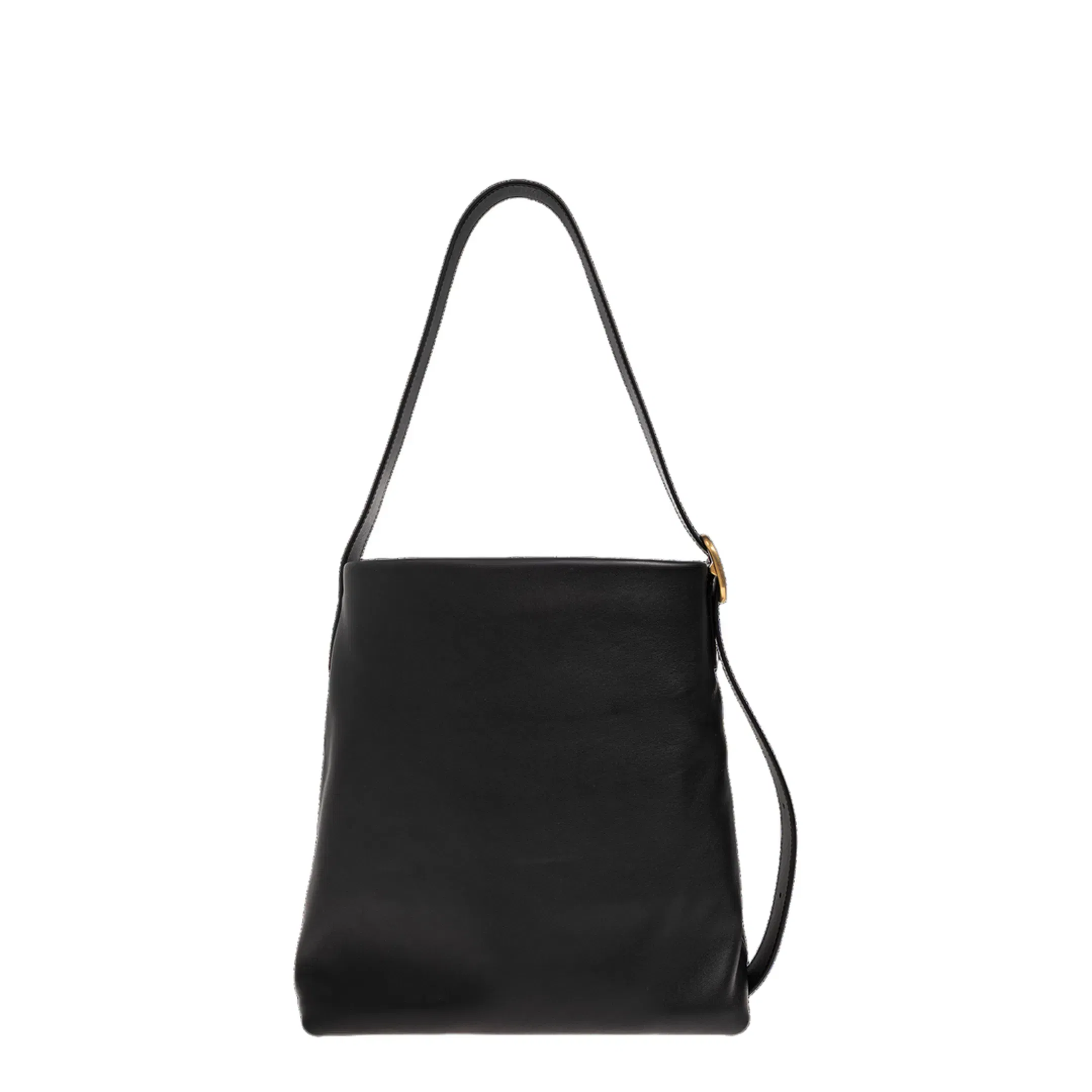Draped Leather Tote Bag - Black